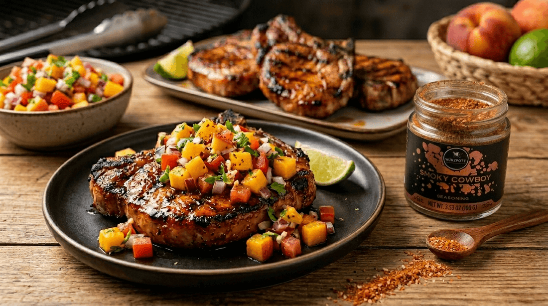 BBQ Pork Chops with Peach Salsa