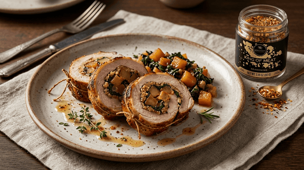 Caramelized Apples and Kale Pork Loin Roulade with King of Meat: A Stuffed Pork Loin Dinner Recipe Full of Flavor