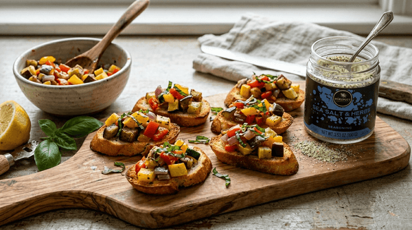 Herb Ratatouille Bruschetta with Crostinis: A Fresh Bruschetta Recipe with Mediterranean Flavor