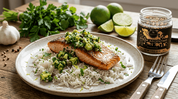 Salmon with Salsa Verde and Cilantro Lime Rice | Healthy Salmon Dinner Recipe