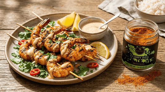 Curry Red Grilled Shrimp Skewers: Healthy Grilled Shrimp with Bold Curry Flavor