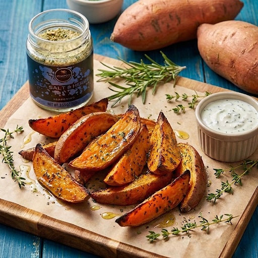 Easy Baked Sweet Potato Wedges with Sea Salt and Herbs