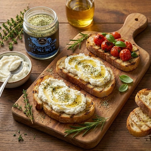 How to Make Herbed Ricotta Crostini with Wurzpott Sea Salt and Herbs for Your Next Party